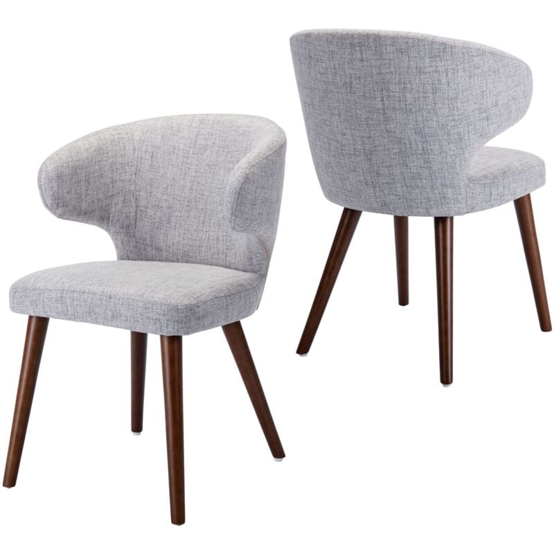 Linen Dining Chairs Set of 2 Leisure Kitchen Chairs Upholstered Corner Chairs with Wooden Legs for Home Dining Living Room, Gray