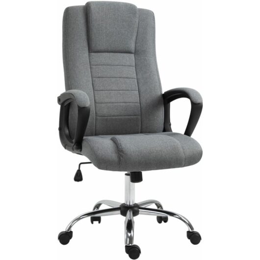 Linen Office Chair 360掳 Swivel High Back Wide Adjustable Seat Grey - Vinsetto