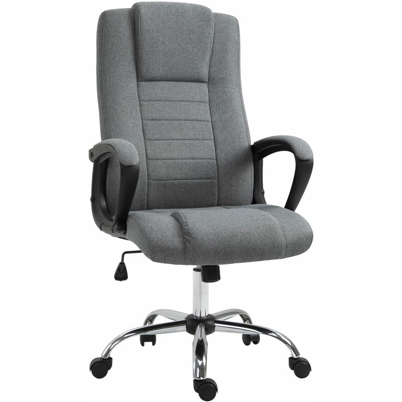 Linen Office Chair 360掳 Swivel High Back Wide Adjustable Seat Grey - Vinsetto