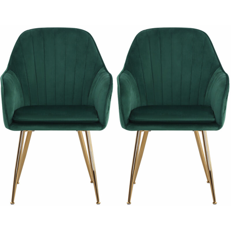 Livingandhome - Set of 2 Velvet Dining Chairs with Pad, Green