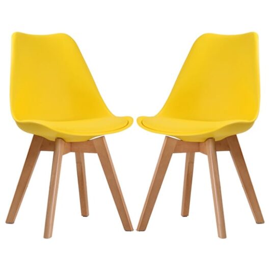 Livre Yellow Plastic Dining Chairs With Wooden Legs In Pair