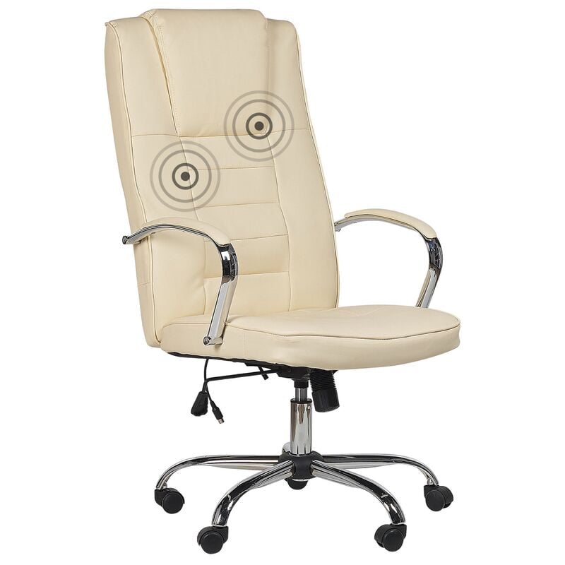 Massage Office Chair Beige Faux Leather Heated 4 Modes Office Home Grandeur