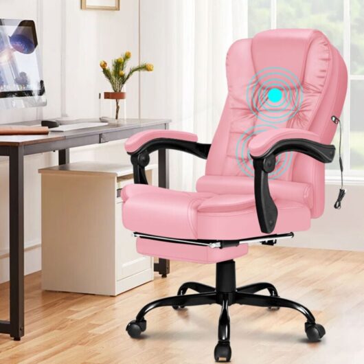 Massage Office Chair with Footrest Executive Gaming Seat Leather Pink - Elfordson
