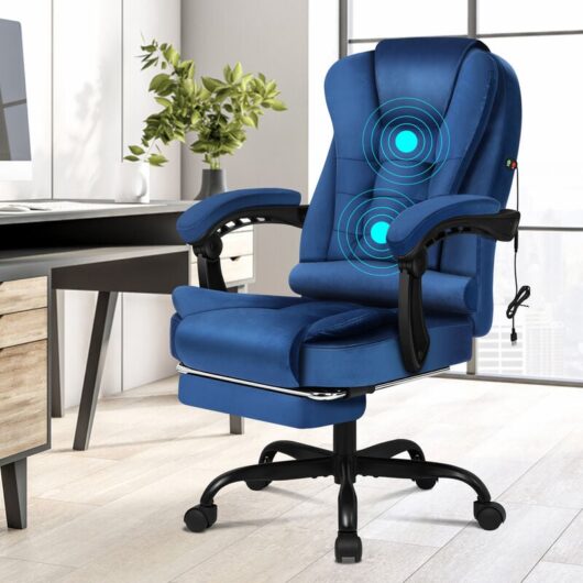 Massage Office Chair with Footrest Gaming Chair High Back, Velvet Blue - Elfordson