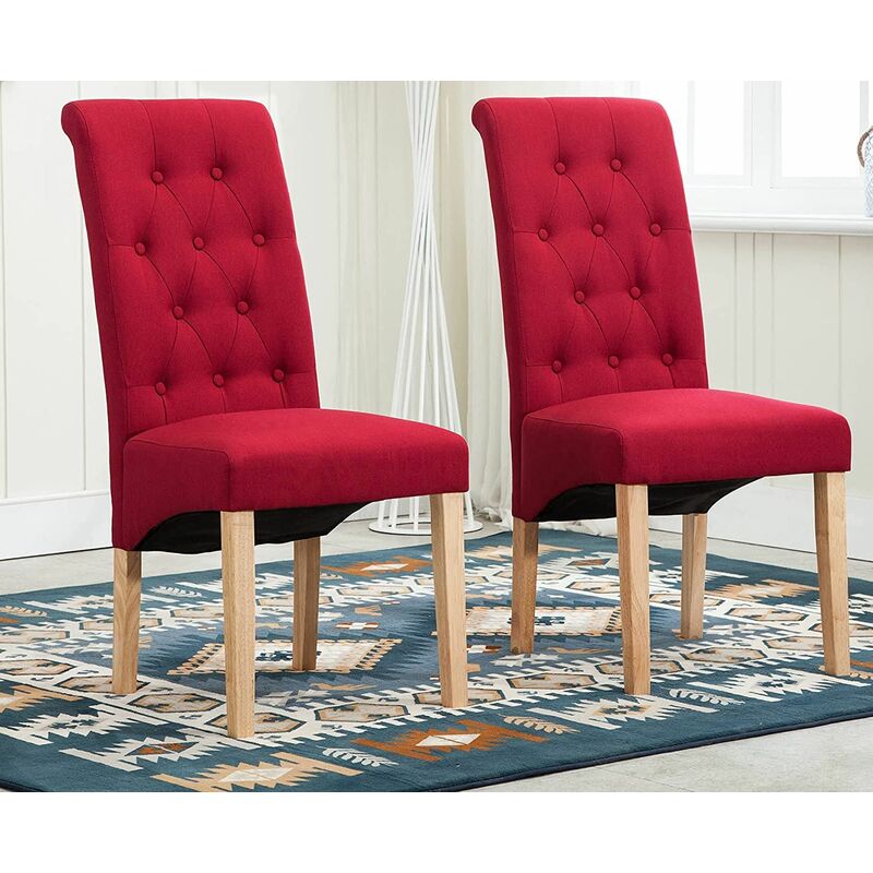Mcc Direct - 2 x Lined Fabric Dining Chairs Roll Top Scroll High Back home& restaurants red