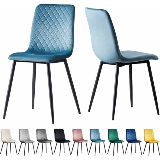 Mcc Direct - Set of 2 Designer Velvet Fabric Dining Chairs Metal Legs Lexi Chairs livid