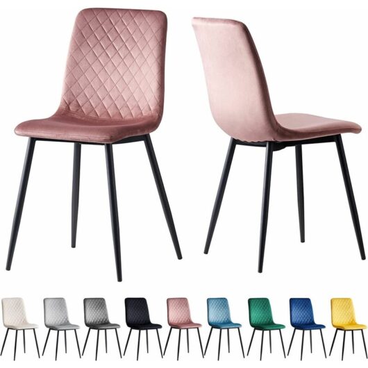 Mcc Direct - Set of 2 Designer Velvet Fabric Dining Chairs Metal Legs Lexi Chairs pink