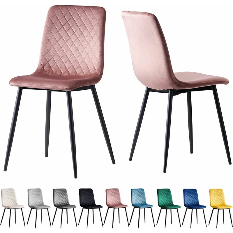 Mcc Direct - Set of 2 Designer Velvet Fabric Dining Chairs Metal Legs Lexi Chairs pink