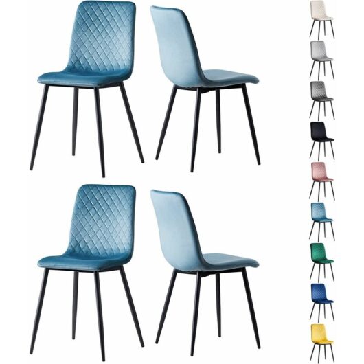Mcc Direct - Set of 4 Designer Velvet Fabric Dining Chairs Metal Legs Lexi Chairs livid