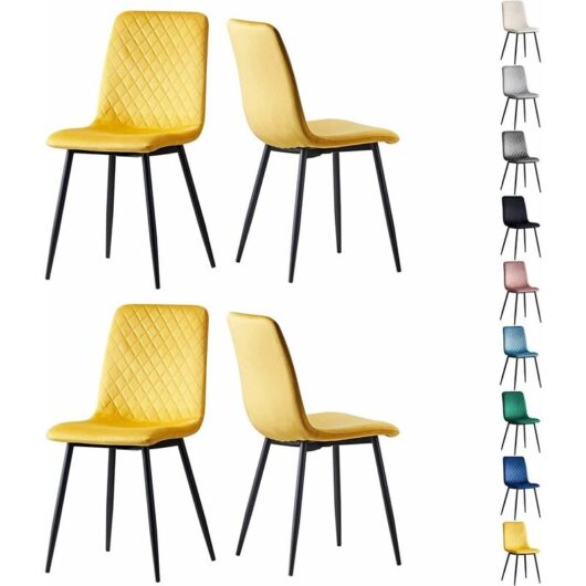 Mcc Direct - Set of 4 Designer Velvet Fabric Dining Chairs Metal Legs Lexi Chairs yellow