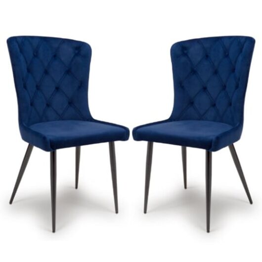 Merill Navy Velvet Dining Chairs With Metal Legs In Pair