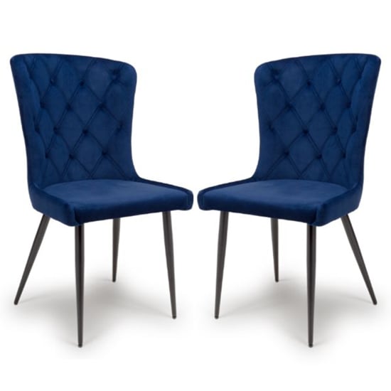 Merill Navy Velvet Dining Chairs With Metal Legs In Pair