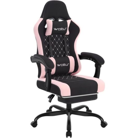 Mesh Fabric racing office chair in Black+ Pink - Woltu