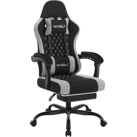 Mesh Fabric racing office chair in Black+Grey - Woltu