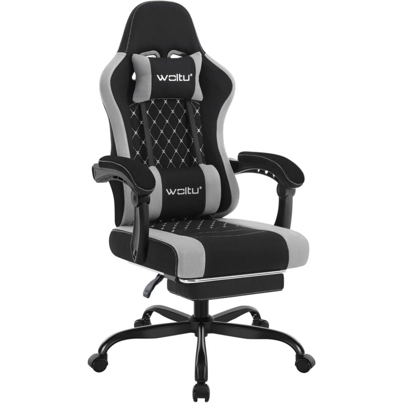 Mesh Fabric racing office chair in Black+Grey - Woltu