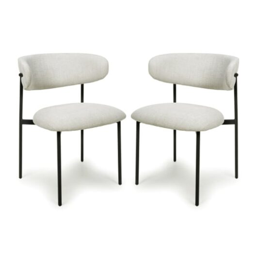 Mestre Natural Fabric Dining Chairs With Black Legs In Pair