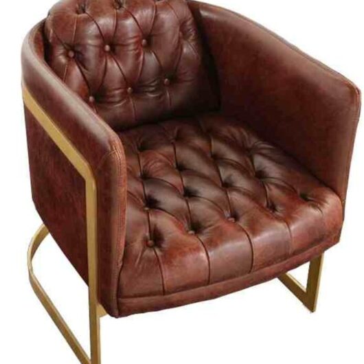 Metal Frame Chesterfield Buttoned Chair Distressed Leather