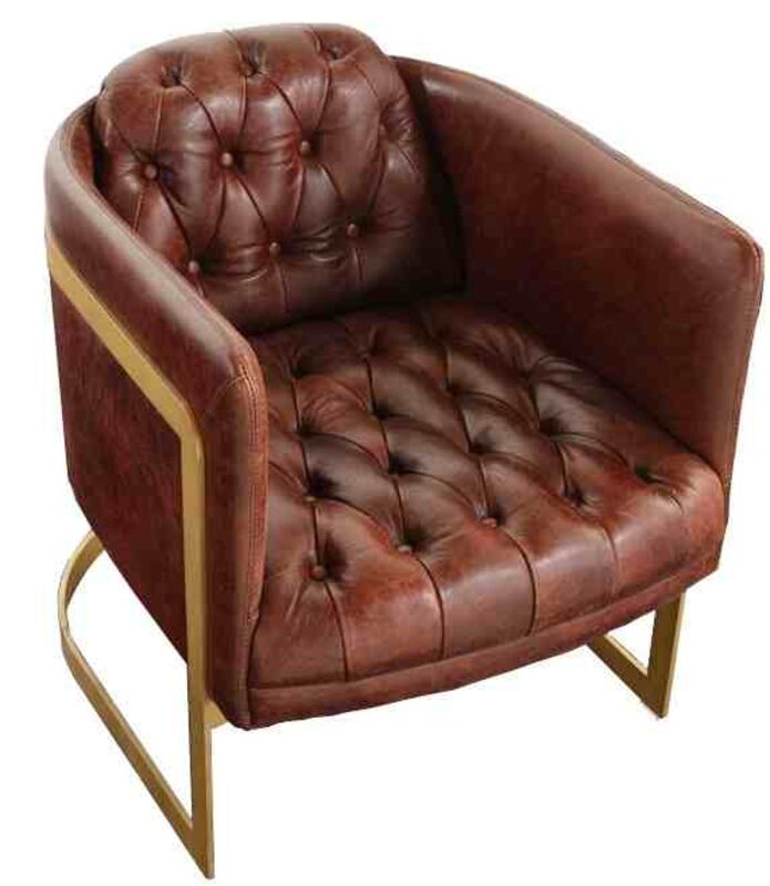 Metal Frame Chesterfield Buttoned Chair Distressed Leather