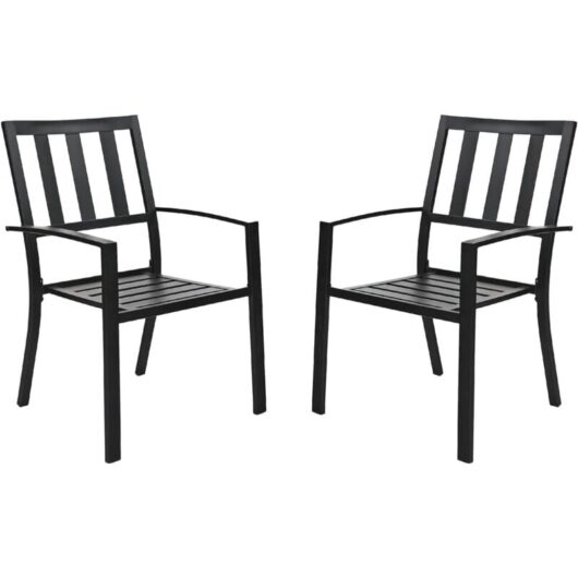 Metal Patio Outdoor Dining Chairs Set of 2 Stackable Bistro Deck Chairs for Garden Backyard Lawn, Black - Phivilla