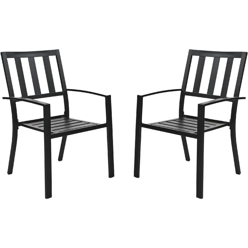 Metal Patio Outdoor Dining Chairs Set of 2 Stackable Bistro Deck Chairs for Garden Backyard Lawn, Black - Phivilla