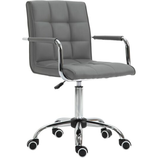 Mid Back pu Leather Home Office Chair Swivel Desk Chair with Arm, Wheel Grey - Vinsetto