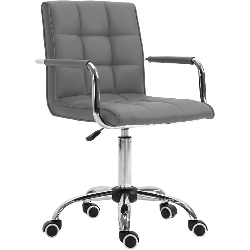 Mid Back pu Leather Home Office Chair Swivel Desk Chair with Arm, Wheel Grey - Vinsetto