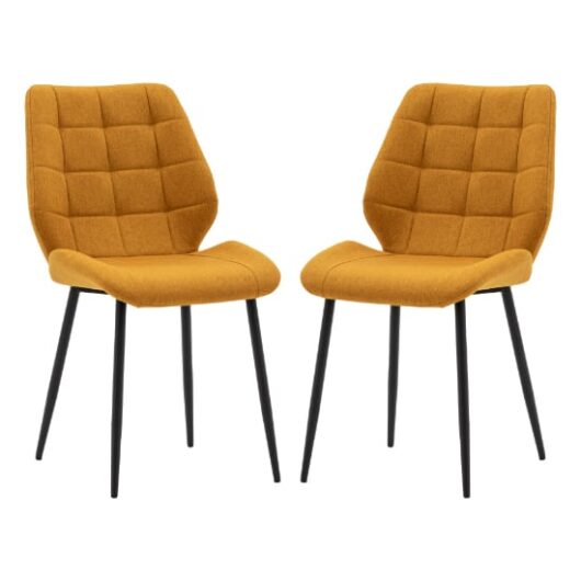 Minford Saffron Fabric Dining Chairs With Black Legs In Pair
