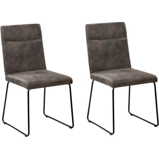 Modern 2pcs Chair Set Dining Room Fabric Seat Metal Frame Grey Nevada