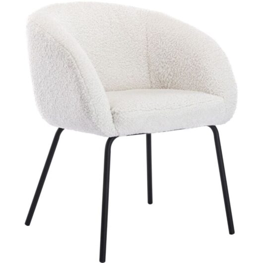 Modern Accent Armchair in Faux Fur Wingback Chair Occasional Tub Chair with Metal Legs for Bedroom Living Room, White