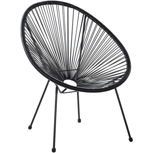 Modern Accent Chair Round pe Rattan Steel Living Room Black Acapulco ii