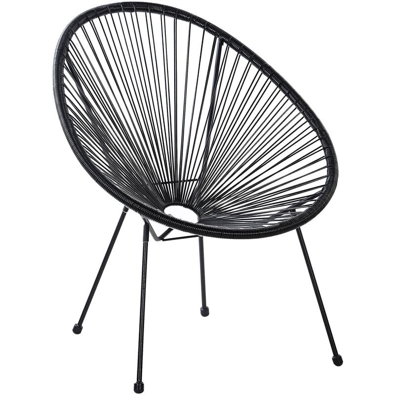 Modern Accent Chair Round pe Rattan Steel Living Room Black Acapulco ii