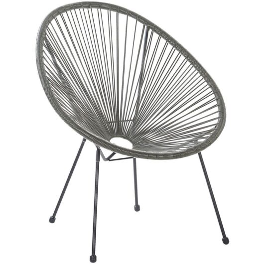 Modern Accent Chair Round pe Rattan Steel Living Room Dark Grey Acapulco ii