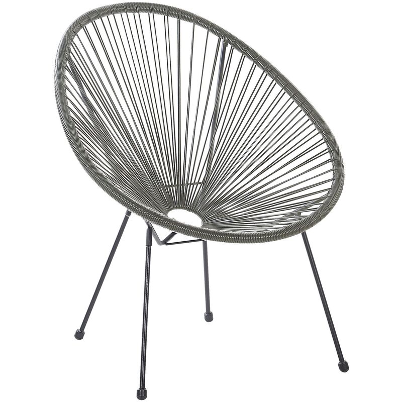Modern Accent Chair Round pe Rattan Steel Living Room Dark Grey Acapulco ii