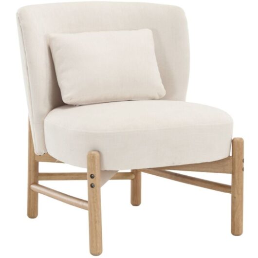 Modern Accent Chair in Chenille Occasional Side Chair Upholstered with Wood Legs Cocktail Chair for Bedroom Living Room, White, Wahson