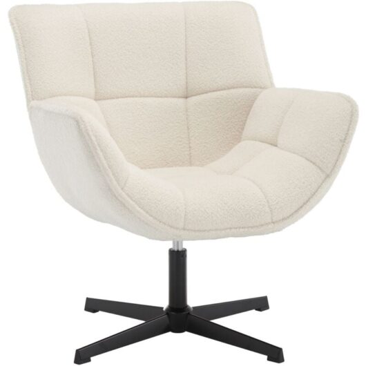 Modern Accent Chair in Faux Fur Lounge Chair Comfortable Padded Armchair with Metal Legs for Bedroom Living Room, White, Wahson