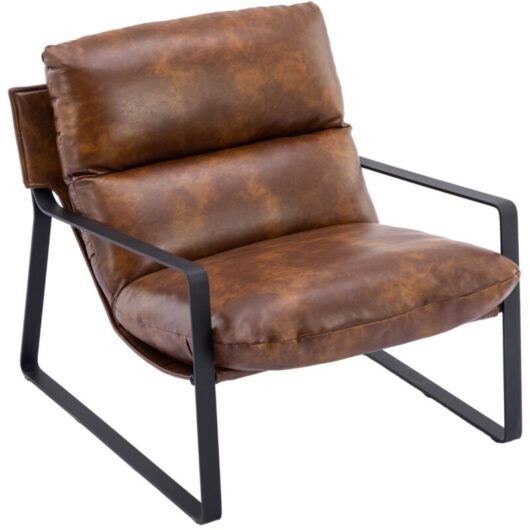 Modern Accent Chair in pu Leather Fabric Armchair Occasional Tub Chair for Home Bedroom Living Room, Brown