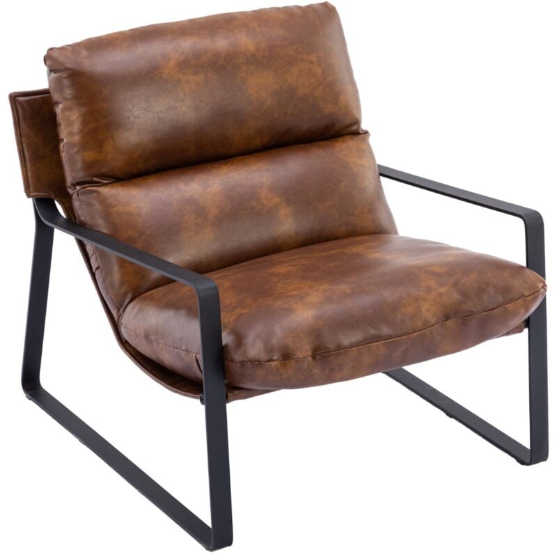 Modern Accent Chair in pu Leather Fabric Armchair Occasional Tub Chair for Home Bedroom Living Room, Brown