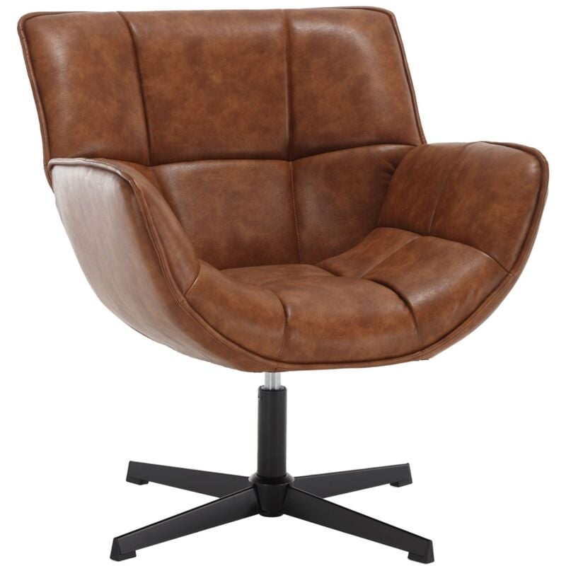 Modern Accent Chair in pu Leather Lounge Chair Comfortable Padded Armchair with Metal Legs for Bedroom Living Room, Brown, Wahson
