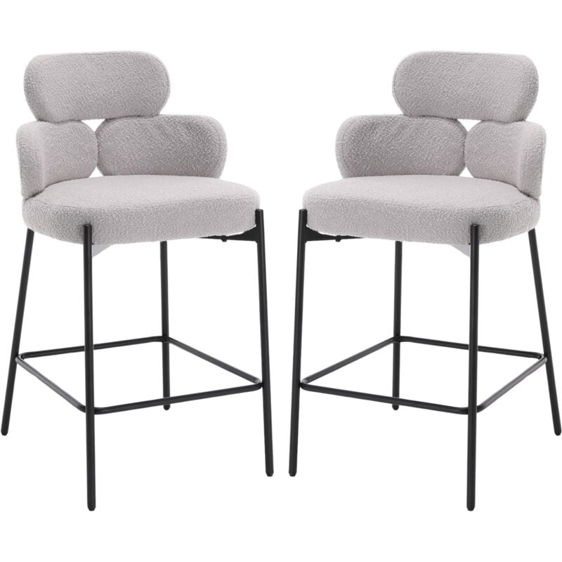Modern Bar Stools Set of 2 in Faux Fur Upholstered Bar Chairs with Black Legs Counter Stools for Kitchen Home Pub, Grey, Wahson