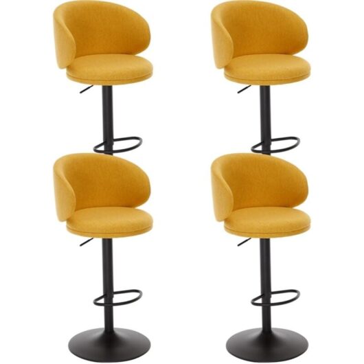 Modern Bar Stools Set of 4 Counter Chairs in Linen Fabric Kitchen Counter Stools Swivel Upholstered Bar Chairs Height Adjustable for Home Pub