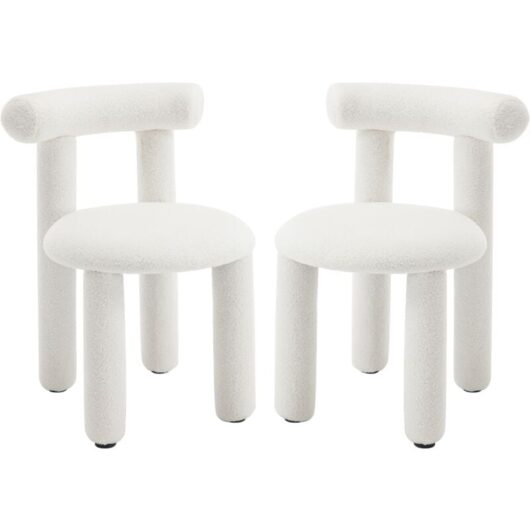 Modern Dining Chairs Set of 2 Armless Corner Chairs Faux Fur Leisure Chairs Upholstered Kitchen Chairs for Home and Living, White