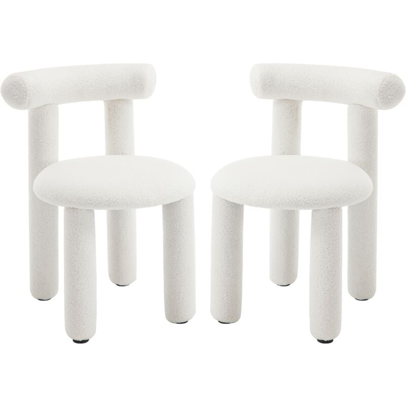 Modern Dining Chairs Set of 2 Armless Corner Chairs Faux Fur Leisure Chairs Upholstered Kitchen Chairs for Home and Living, White