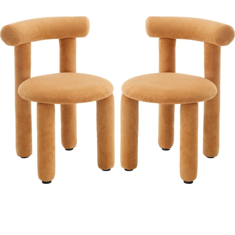 Modern Dining Chairs Set of 2 Armless Corner Chairs Faux Fur Leisure Chairs Upholstered Kitchen Chairs for Home and Living, Yellow