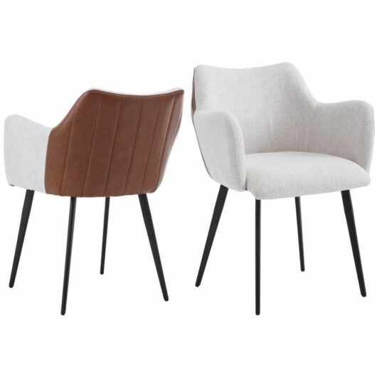 Modern Dining Chairs Set of 2 Upholstered in Linen Occasional Kitchen Leisure Corner Chairs for Home Dining Room, Beige, Wahson