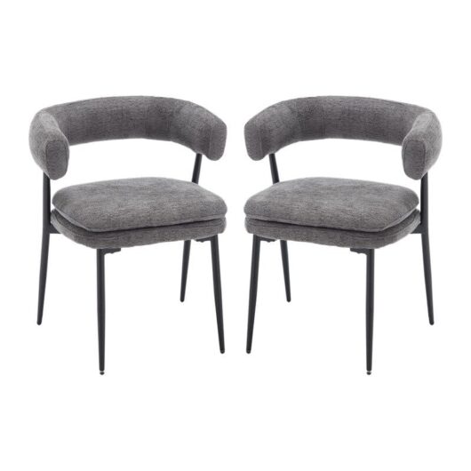 Modern Dining Chairs Set of 2 in Chenille Fabric Leisure Chairs Upholstered Kitchen Corner Chairs with Metal Legs for Dining Room, Grey, Wshson