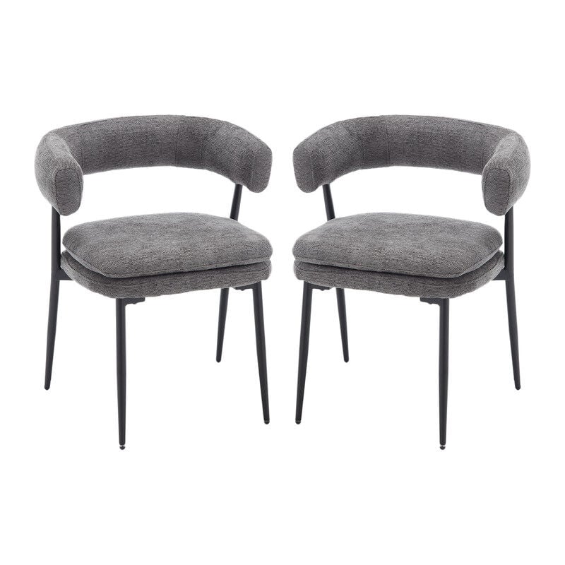Modern Dining Chairs Set of 2 in Chenille Fabric Leisure Chairs Upholstered Kitchen Corner Chairs with Metal Legs for Dining Room, Grey, Wshson