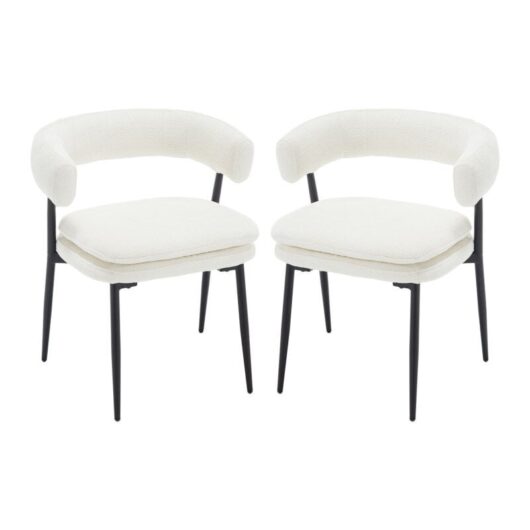 Modern Dining Chairs Set of 2 in Chenille Fabric Leisure Chairs Upholstered Kitchen Corner Chairs with Metal Legs for Dining Room, White, Wshson
