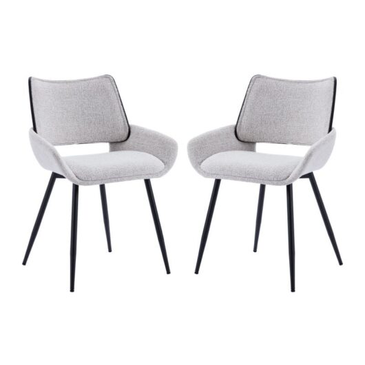 Modern Dining Chairs Set of 2 in Chenille Fabric Upholstered Corner Chairs with Black Metal Legs for Kitchen Restaurant, Grey, Wahson