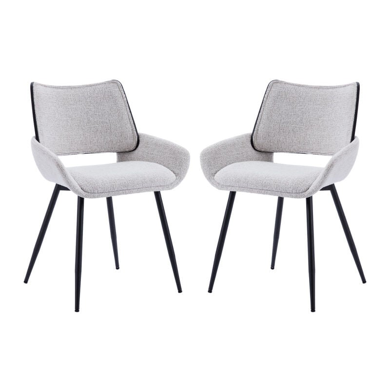 Modern Dining Chairs Set of 2 in Chenille Fabric Upholstered Corner Chairs with Black Metal Legs for Kitchen Restaurant, Grey, Wahson