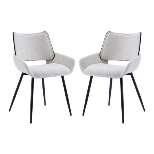 Modern Dining Chairs Set of 2 in Chenille Fabric Upholstered Corner Chairs with Black Metal Legs for Kitchen Restaurant, Oatmeal, Wahson